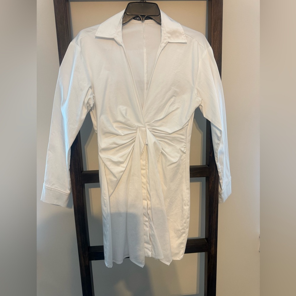 Zara White Twist-Front Mini Dress
